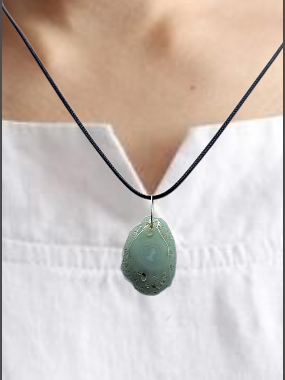 Seafoam Green Glass Pendant w/Cord Necklace NWOT